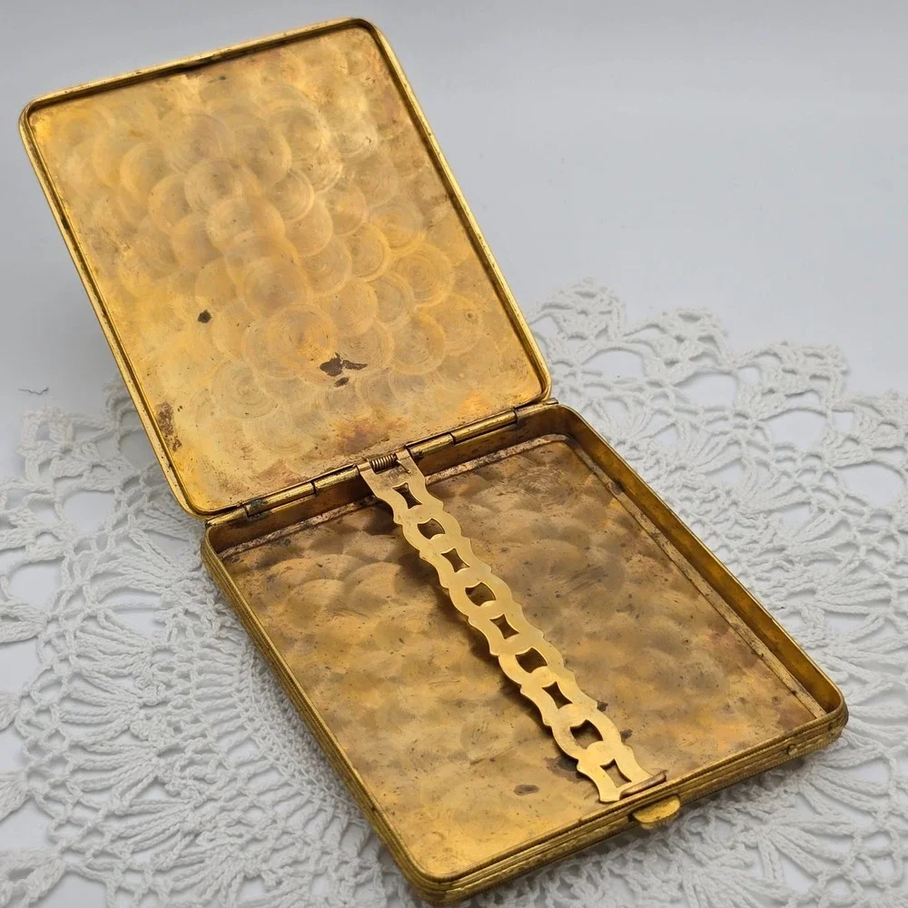 Vintage Art Deco Enamel Compact Cigarette Case Bliss Brothers machine turned